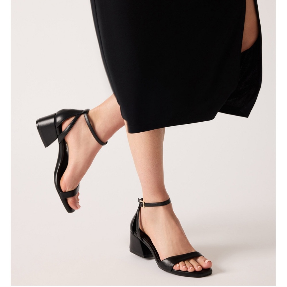 Anne Klein Women's Mia Ankle Strap Block Heel Dress Sandals- Black- Size 9.5